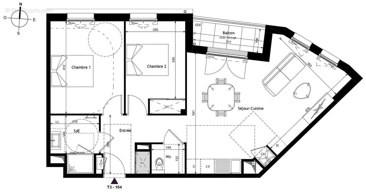 Plan de l&#039;appartement. - Appartement à SAINT-AVERTIN