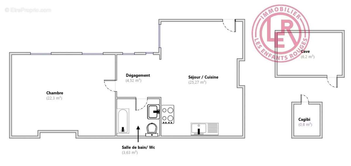 Appartement a vendre  - 3 pièce(s) - 55.72 m2 - Surfyn