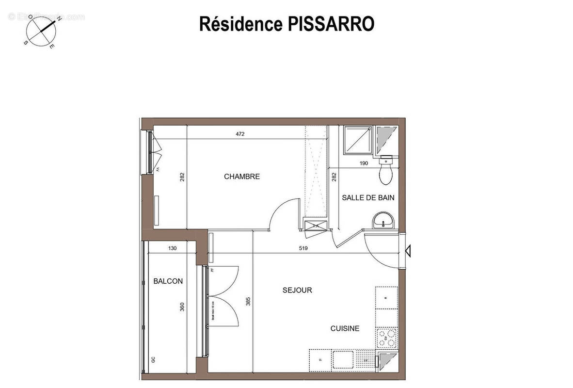 Appartement 2 pièce(s) 41 m²à vendre Pontoise