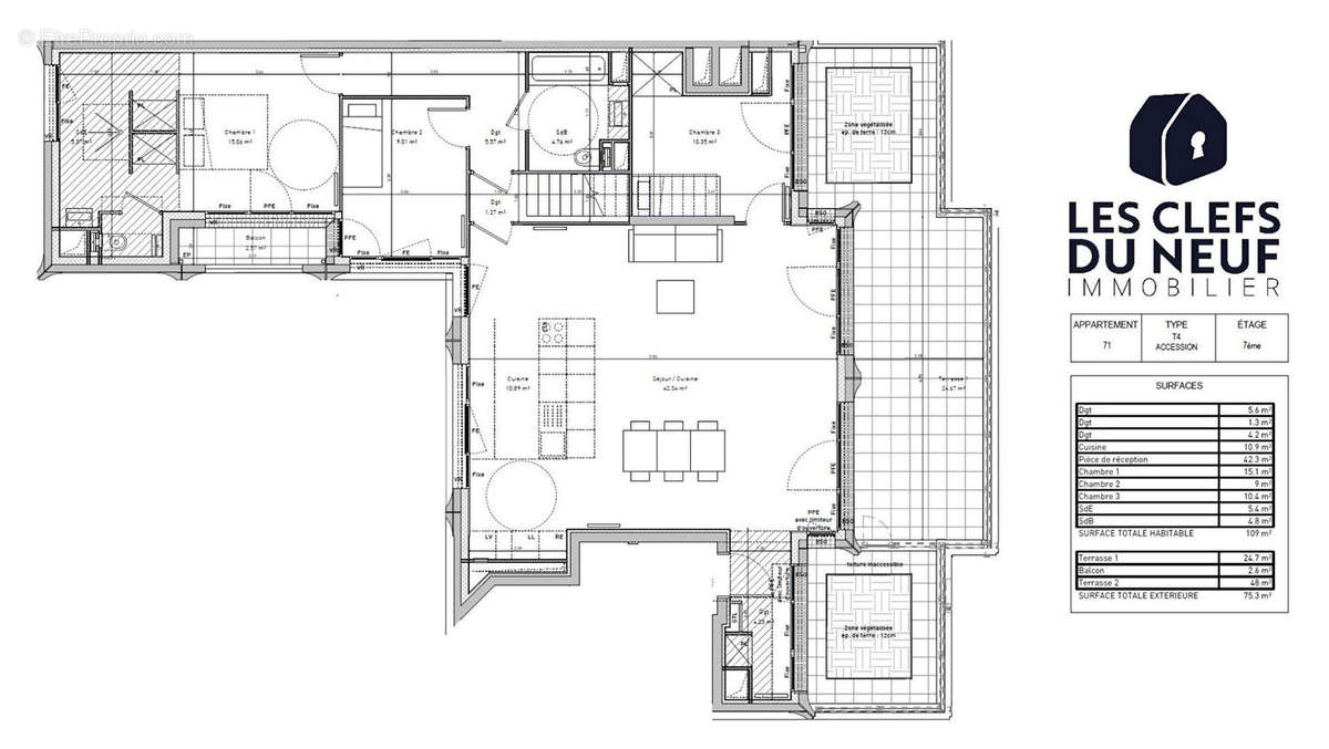 Appartement a vendre  - 4 pièce(s) - 109 m2 - Surfyn