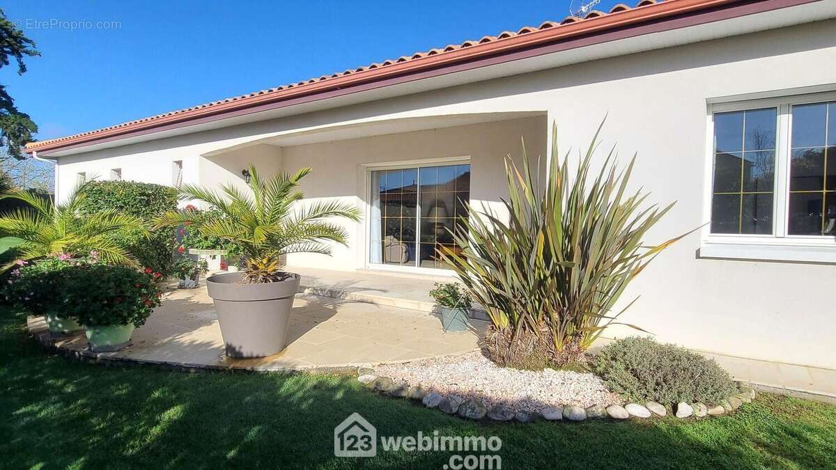 Terrasse plein sud devant le salon avec son porche - Maison à TALMONT-SAINT-HILAIRE