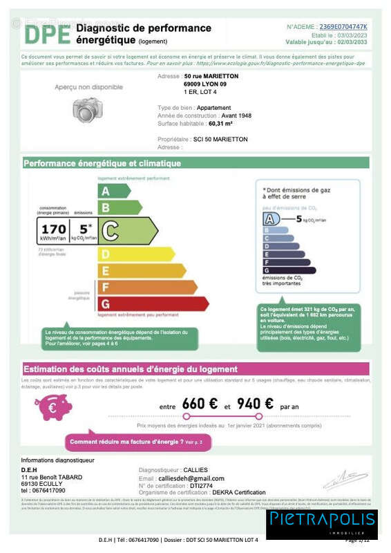 LETTRE ENERGEIQUE - Appartement à LYON-9E
