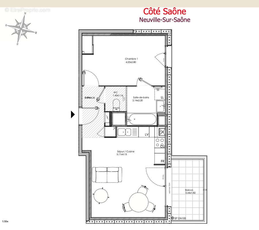 Appartement à NEUVILLE-SUR-SAONE
